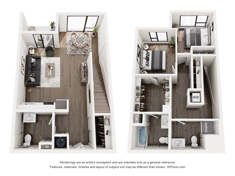 Floor plan for 2 beds, 2.5 baths, 1193 sqft